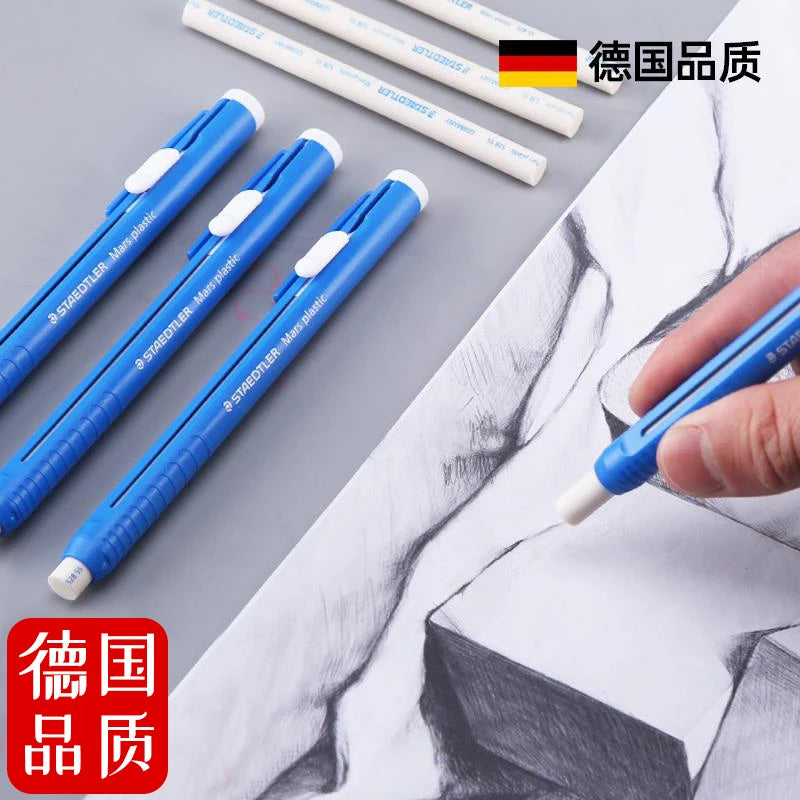 STAEDTLER Mars Plastic Eraser Pen with Refillable Holder,Smudge-Free & Tear-Free Precision, Retractable Design with Clip, Blue