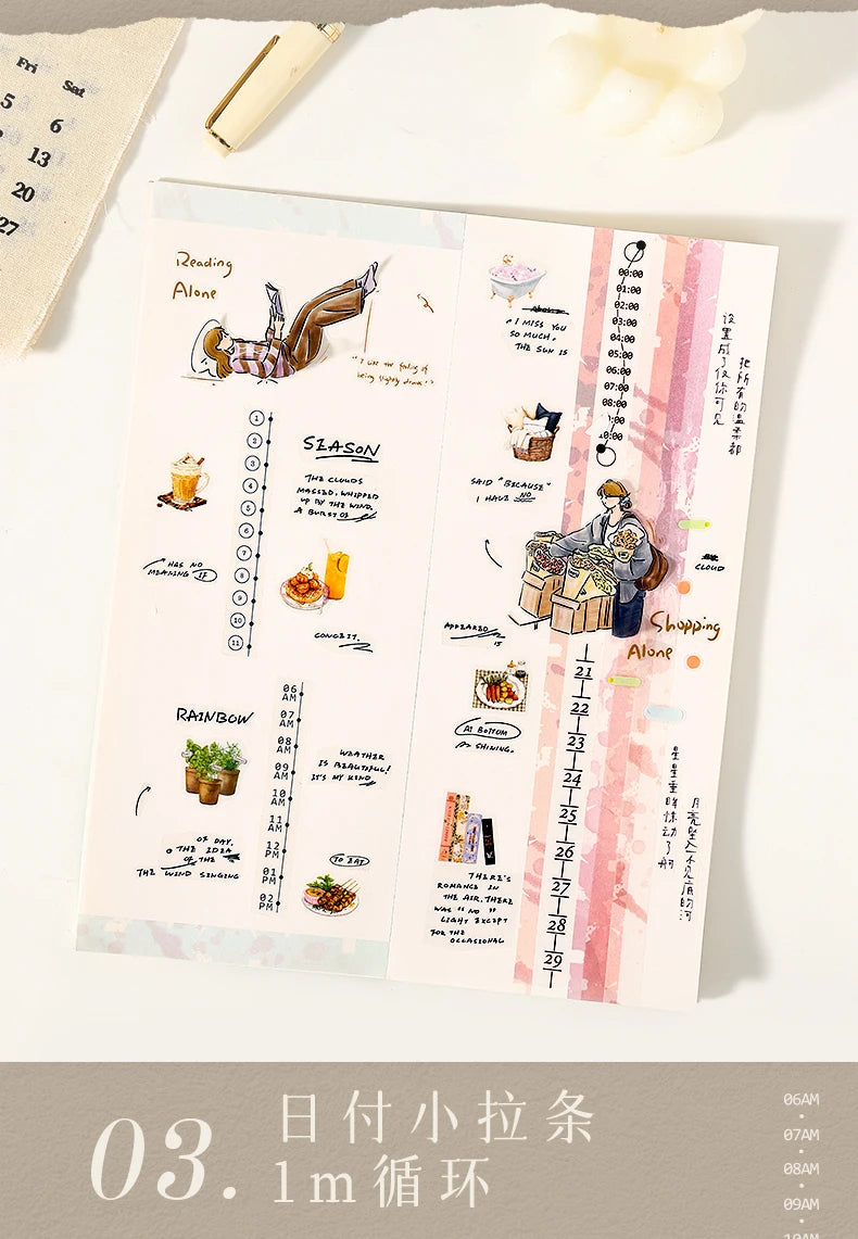 Journal GO 1.2x200cm Time Can Be Traced Tape Weekly Date Plan Tape Timeline Masking Tapes Planning Tape Scrapbooking Sticker