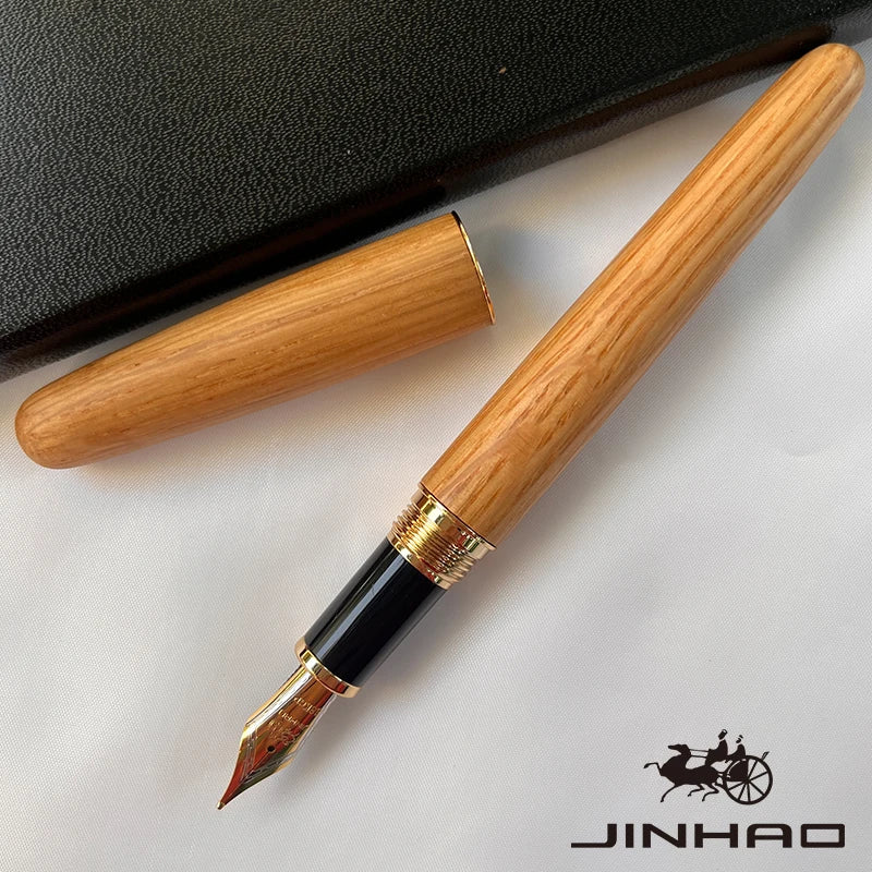 1 PCS JINHAO 9036 Vintage Natural Wood Medium Nib Handmade Fountain Ink Pen