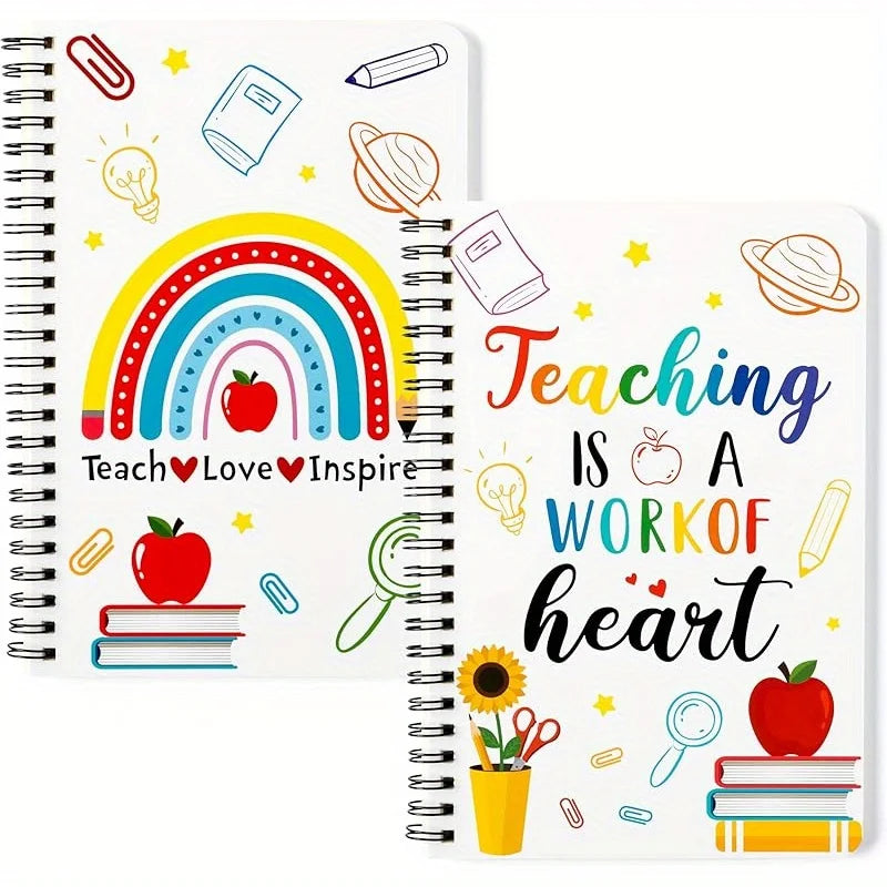 2 Pcs A5 Teacher Spiral Notebooks, Teacher Appreciation Notebooks, Hardcover Journals, Writing Notebooks, School Office Supplies