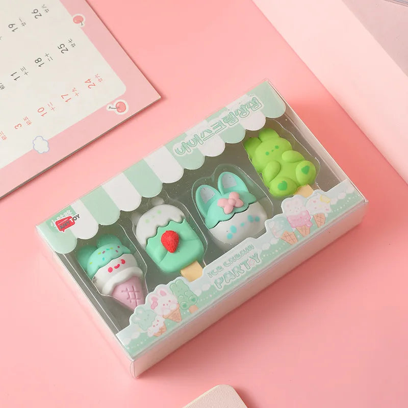 New Cartoon Dessert Box Eraser Simulation Ice Cream Eraser for Elementary School Students To Write and Draw Special Eraser Gift