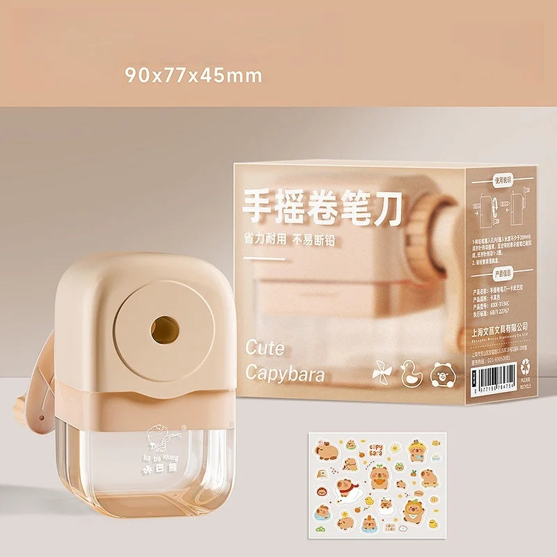 Hand cranked pencil sharpener allows students to sharpen various pencil shapes. Comes with stickers for DIY study supplies