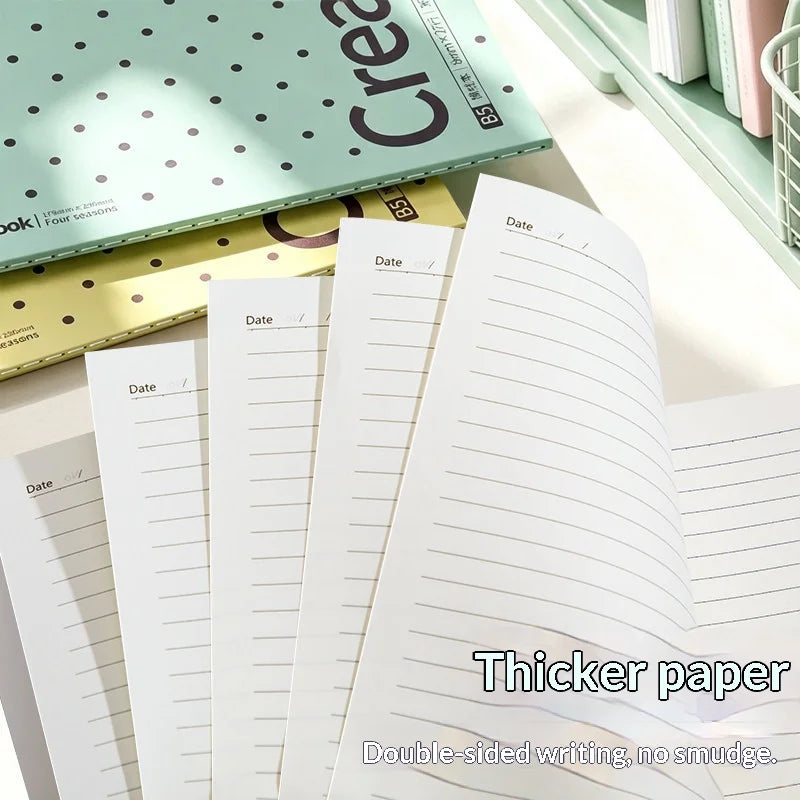Color Polka Dot Lay‑Flat Thick Notebook Aesthetic Journal Notepad for School Office Travel Diary Writing Gift