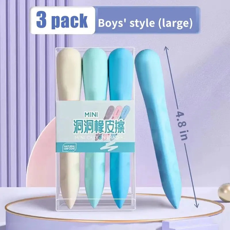 3PCS/Box Hole Eraser for Primary School Students No Dregs No Crumbs Clean Eraser Pen Image Skin Oversize Art Pose