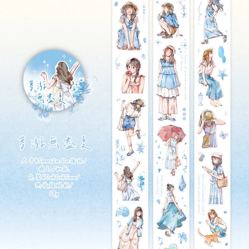Journal Go 4.5x200cm Four Seasons Girl Tape DIY Scrapbooking Decor Photo Album Collage Junk Journal Planner Aesthetic Stickers