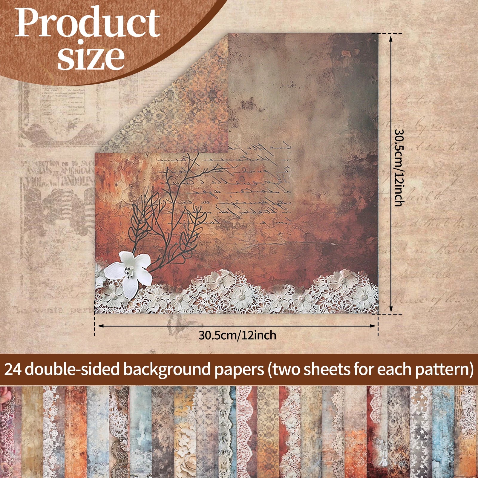 24 Sheets Double Sided Scrapbook Paper 12x12 Inch Decorative Craft Paper Decorative Scrapbooking Papers for Handbook Card Making