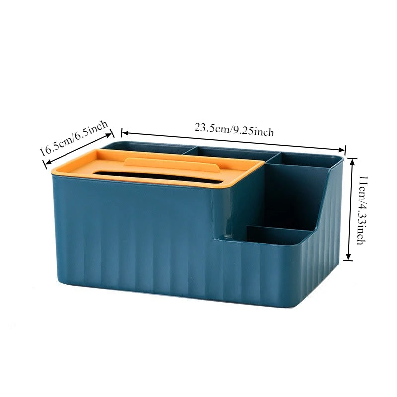 6-Section Desk Organizer - Multifunctional Tissue Box with Remote Holder, Plastic Storage for Living Room, Kitchen & Office
