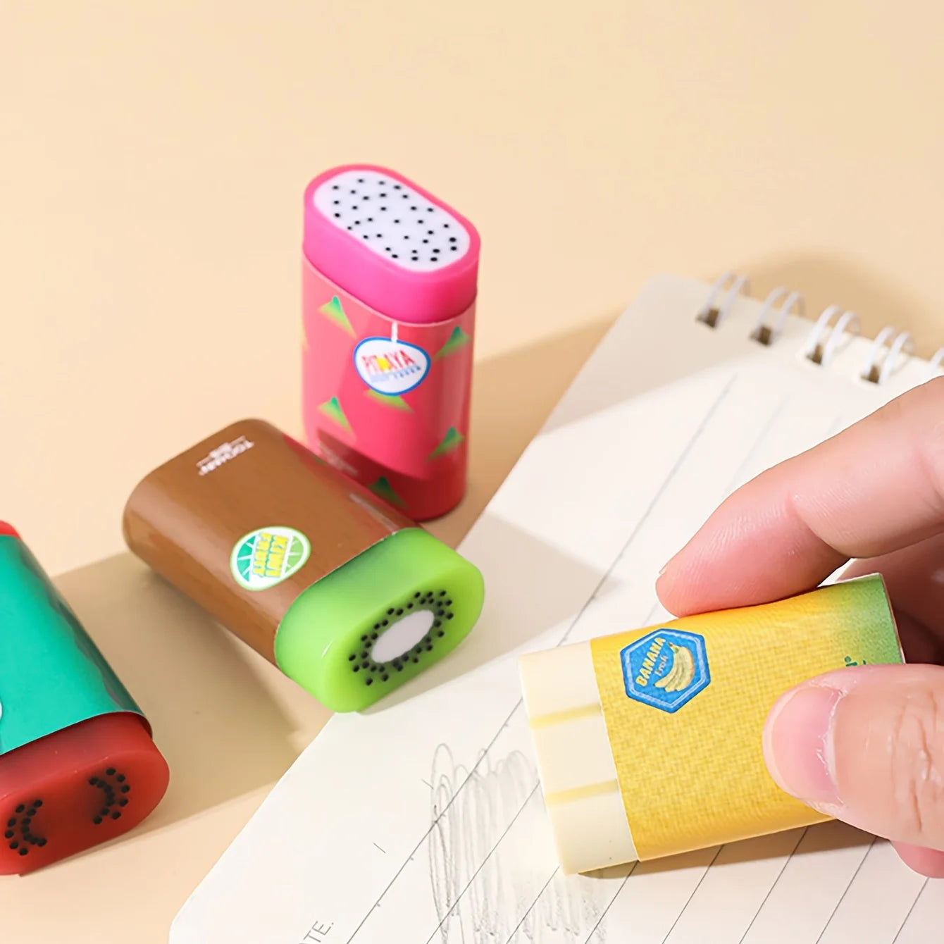 5-Piece Set of Randomly Assorted Fruit-Shaped Erasers, Cute Sandwich Fruit-Shaped Erasers for Students, Creative Erasers That Erase Cleanly Without Leaving Marks
