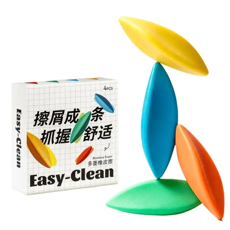4 Pack Colorful Rhombus Erasers Comfortable Grip Mess Free Erasing Tear Resistant Erasers for High School Students