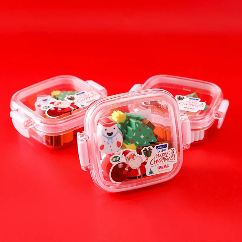 Christmas Erasers Gift Set Students Stationery School Supplies Cute Cartoon Erasers Gifts
