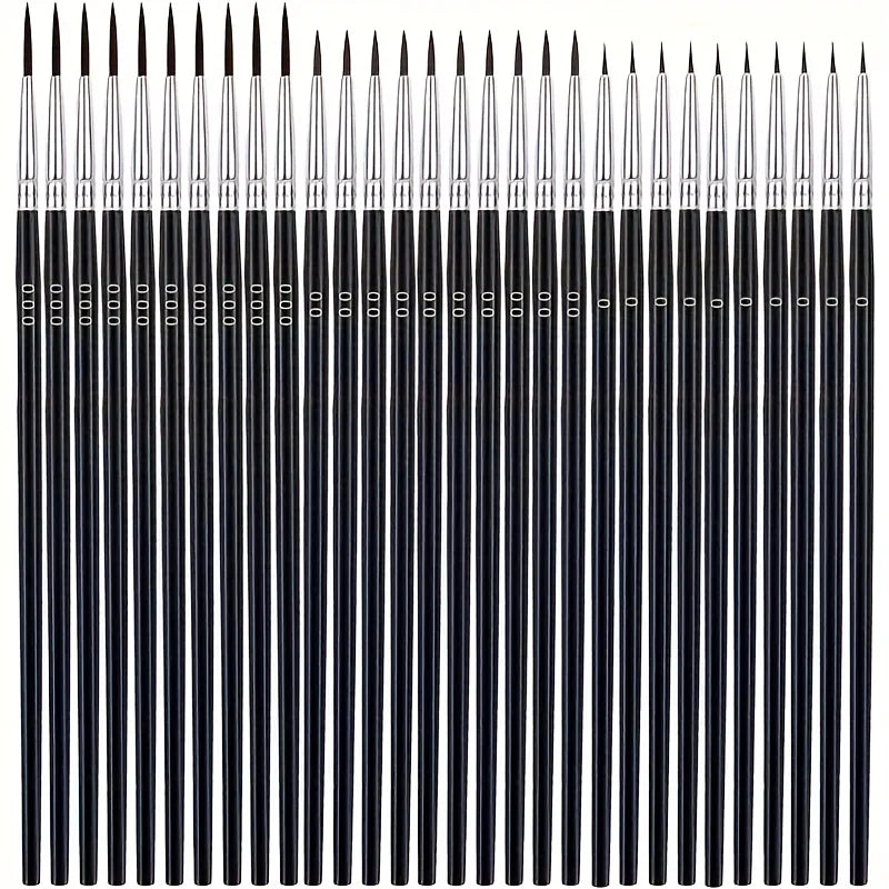 30Pcs Fine Detail Paint Brush Set #0 #00 #000 Miniature Brushes Nylon Hair for Watercolor Oil Acrylic Painting Crafts
