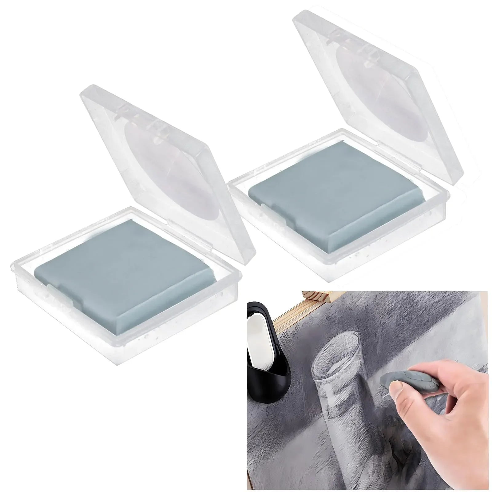 2pcs Kneaded Eraser for Artists Soft Kneadable Eraser with Storage Case Art Erasers for Correcting,Lightening Charcoal Pencil