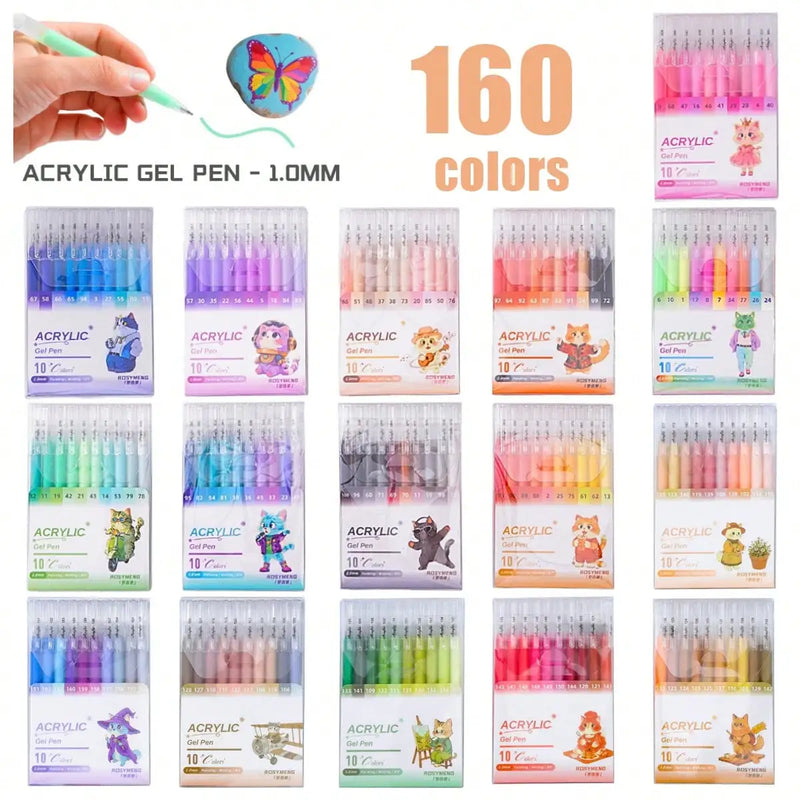 ROSYMENG 100/160 Colors Gel Pens,Acrylic Painting Handbook Pen Set,Multi-Color Neutral Pen,Student Writing Drawing Marker Pens