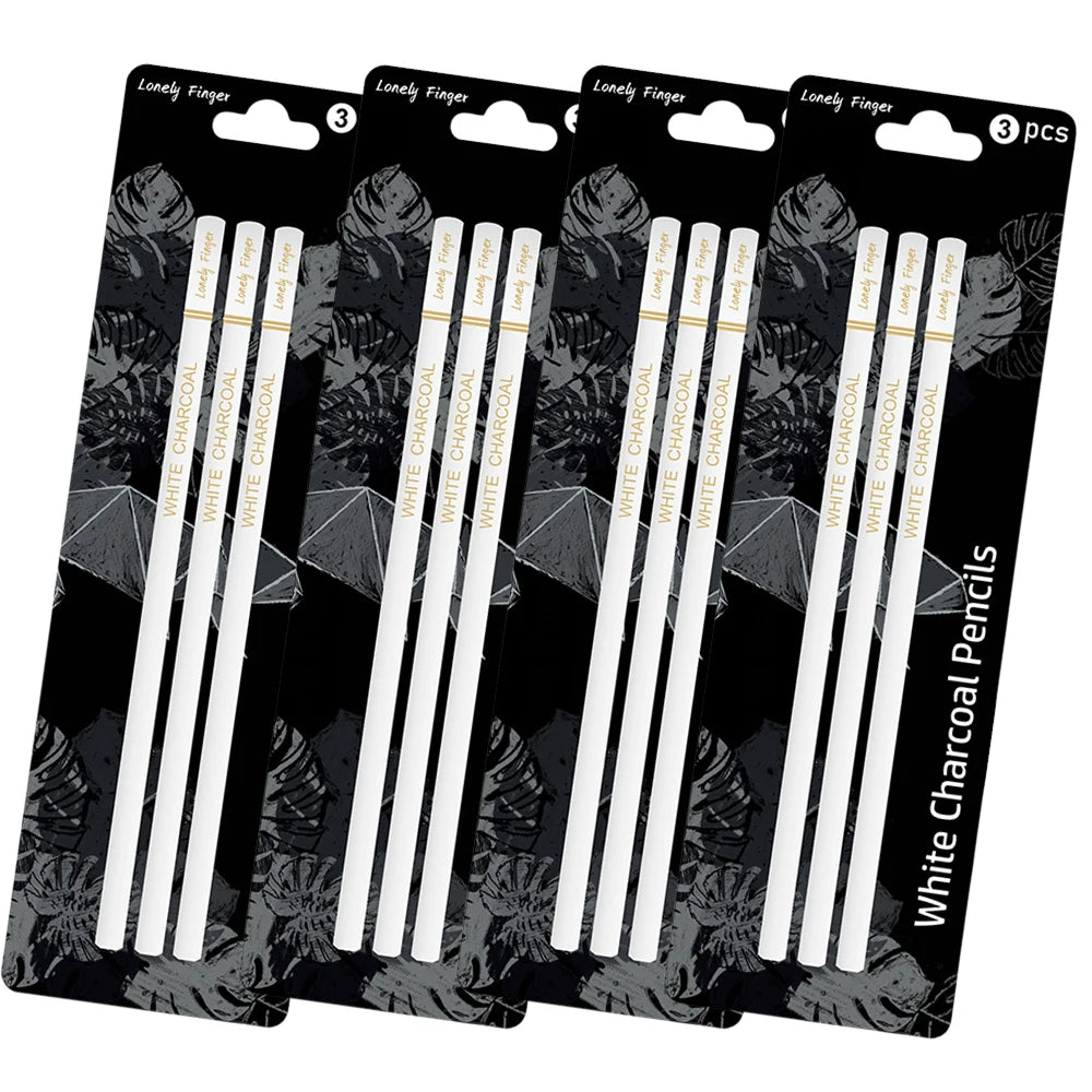 White Charcoal Pencils Set, Sketch Highlight White Pencils for Drawing, Sketching, Shading, Blending, Chalk Pencils for Artists