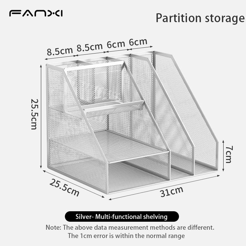 Desk Organizer with File Holder, Desk Organizers with 3 Tier Letter Trays and 2 Pen Holders, Mesh Desk Accessories & Workspace