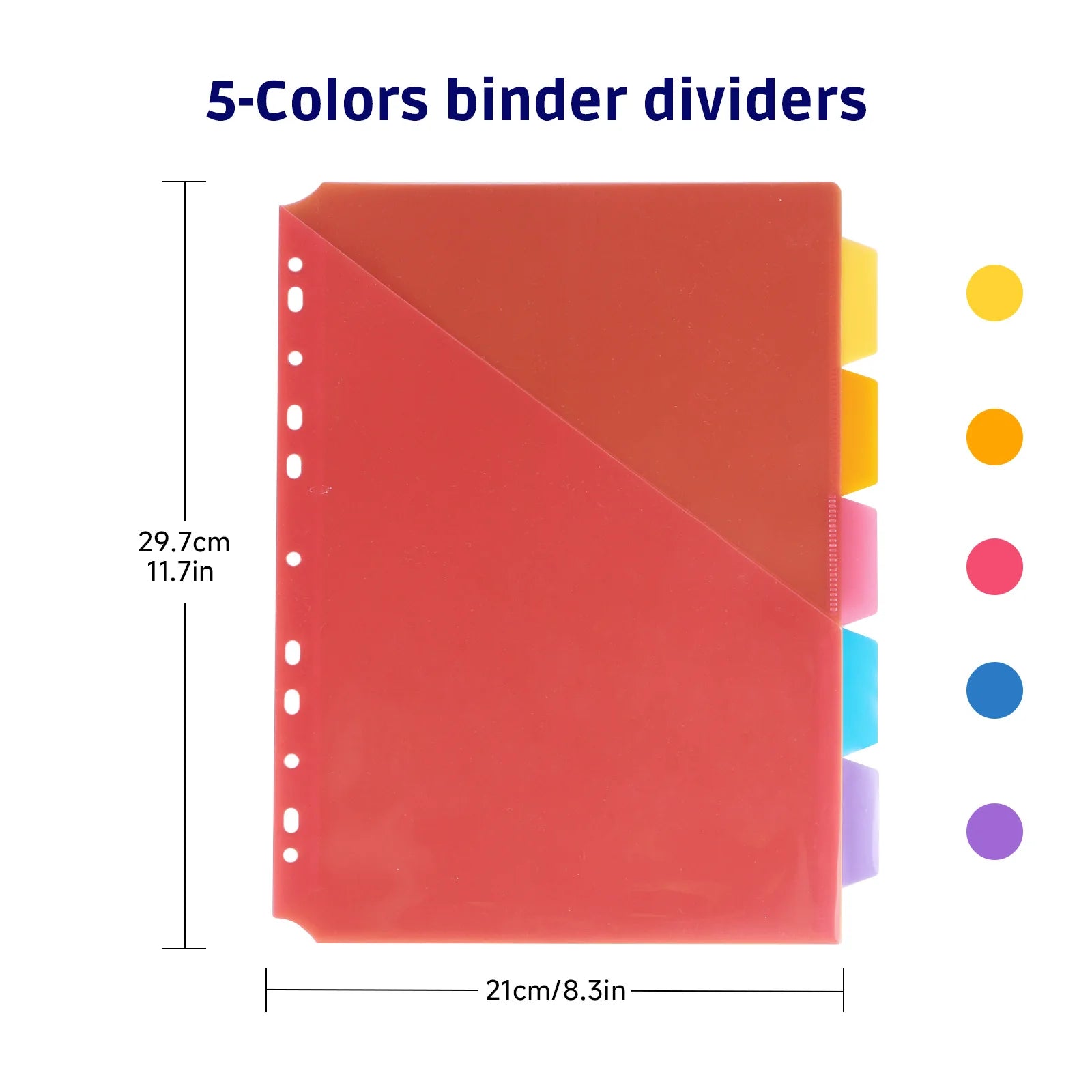 10-Pack 5 Color Binder Dividers with Pockets & Tabs, A4 PP Index Dividers for 2/3/4/11 Ring Binders, Office School Organization