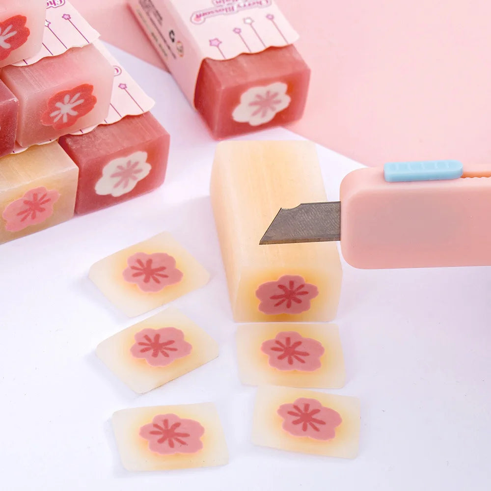Pink Girly Cherry Blossom Erasers, Creative Low-Debris No-Residue Sandwich Erasers, Elementary Student Stationery Gift Erasers