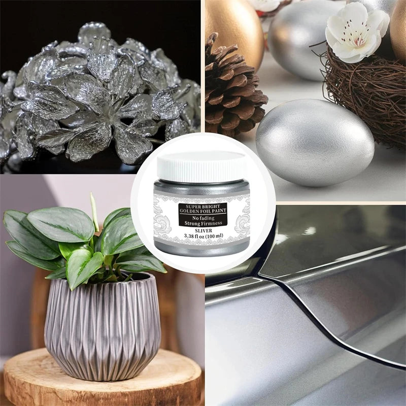 100ml Golden/Silver Metallic Acrylic Paint Non-Toxic Non-Fading For DIY Crafting Canvas Wood Fabric Ceramic Graffiti Pigments