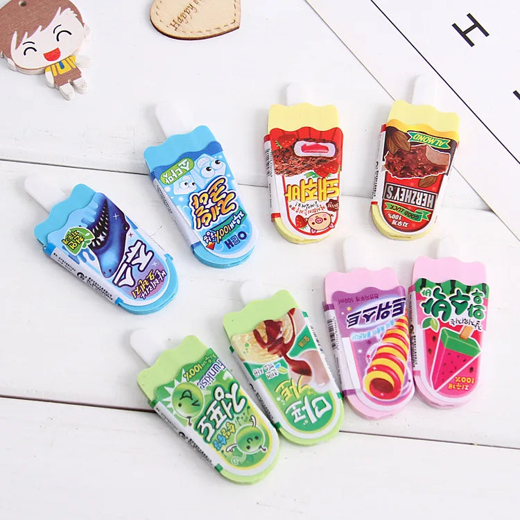 Wholesale Ice Cream Shaped Erasers, Educational Stationery for Elementary School Children, Pack of 4