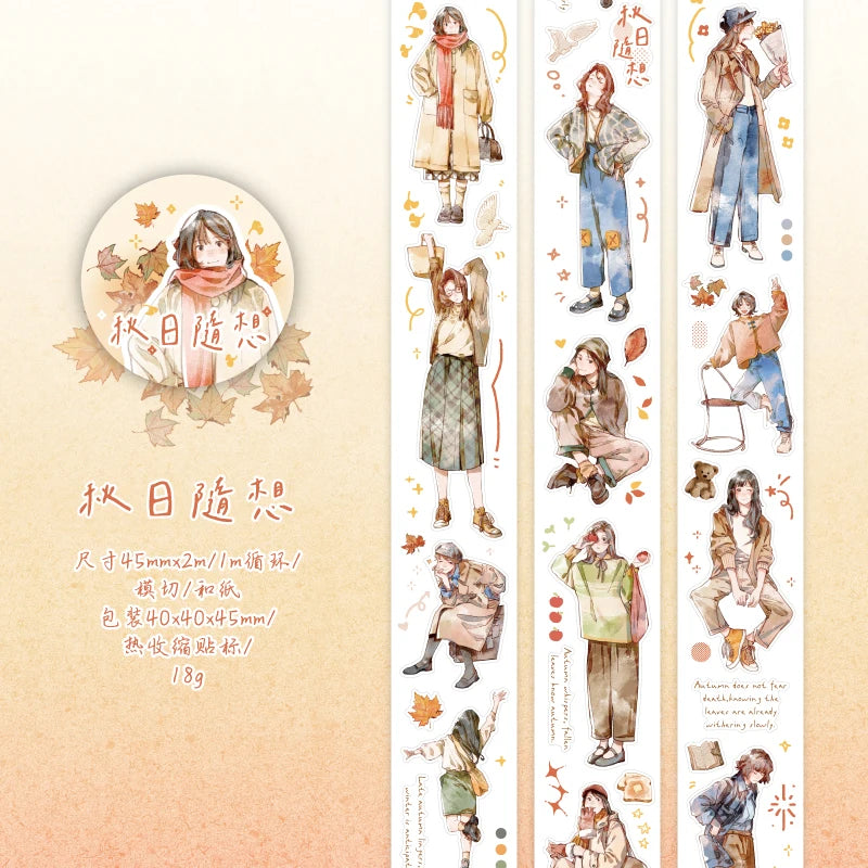 Journal Go 4.5x200cm Four Seasons Girl Tape DIY Scrapbooking Decor Photo Album Collage Junk Journal Planner Aesthetic Stickers