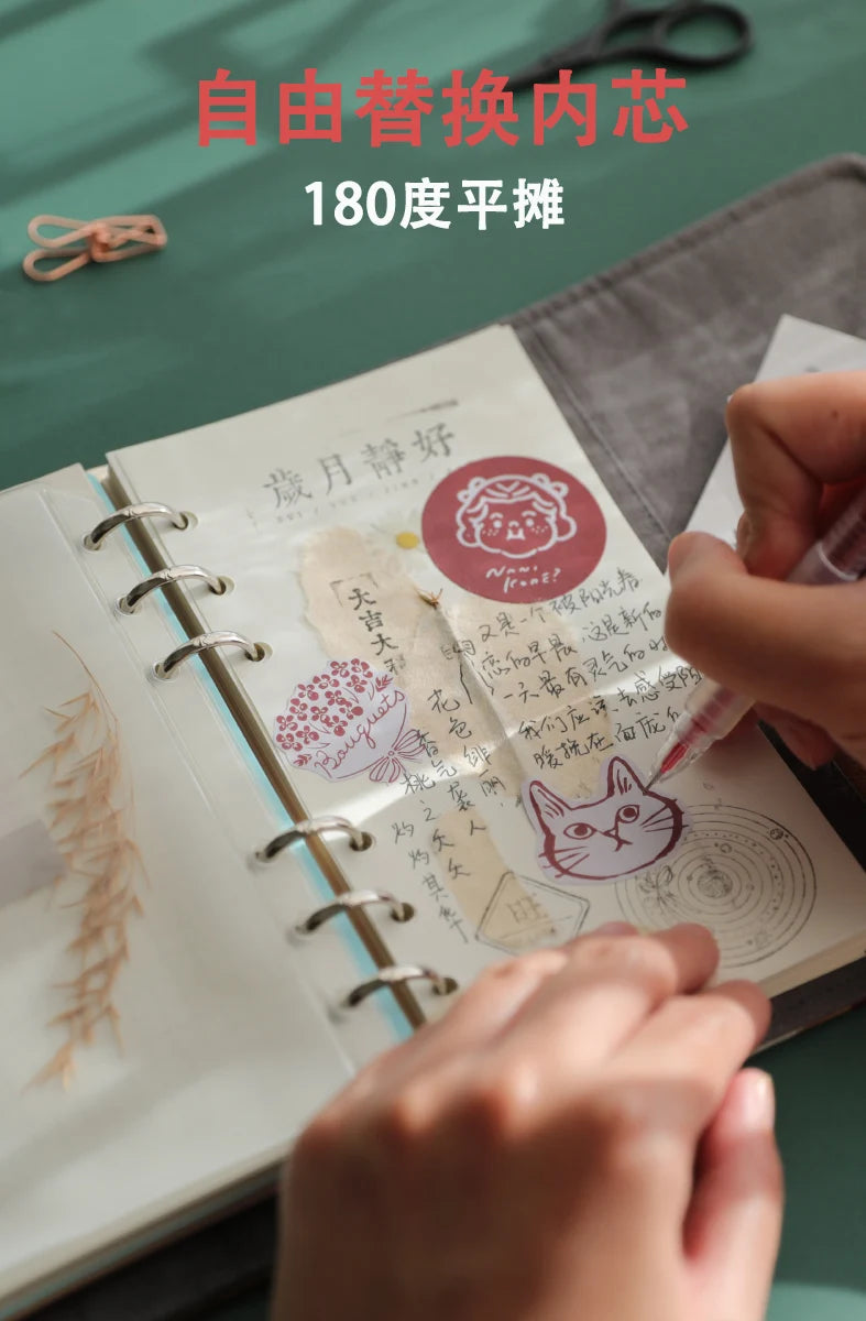 Beautiful Notebook for Girls Cloth Cover Retro Chinese Style Loose-leaf Diary Portable Scrapbook Binder Notepad Gift