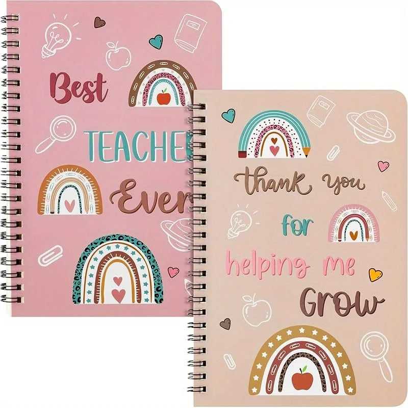 2 Pcs A5 Teacher Spiral Notebooks, Teacher Appreciation Notebooks, Hardcover Journals, Writing Notebooks, School Office Supplies