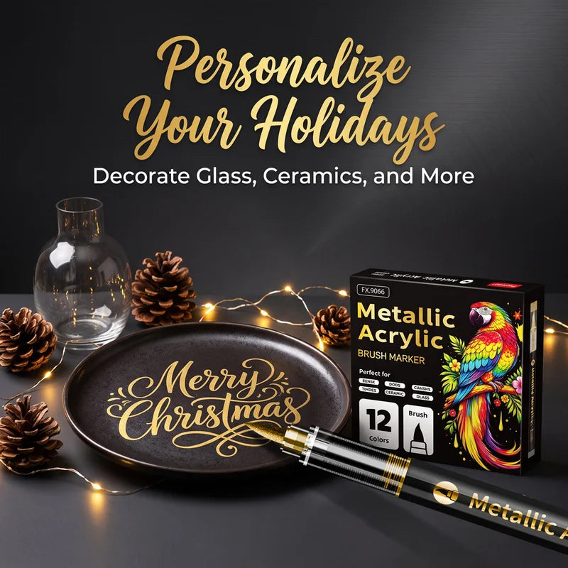 12/24/36/48 metallic acrylic markers have rich pigment, flexible brush tips, ideal for canvas, wood, glass & more art surfaces