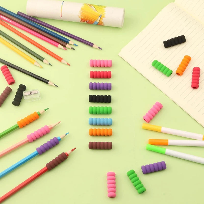 18Pcs Foam Pencil Grips 9 Mixed Colors 2pcs Each Soft Cushioned Writing Holder Ergonomic Comfort Pen Grips for Kids Adults Impro
