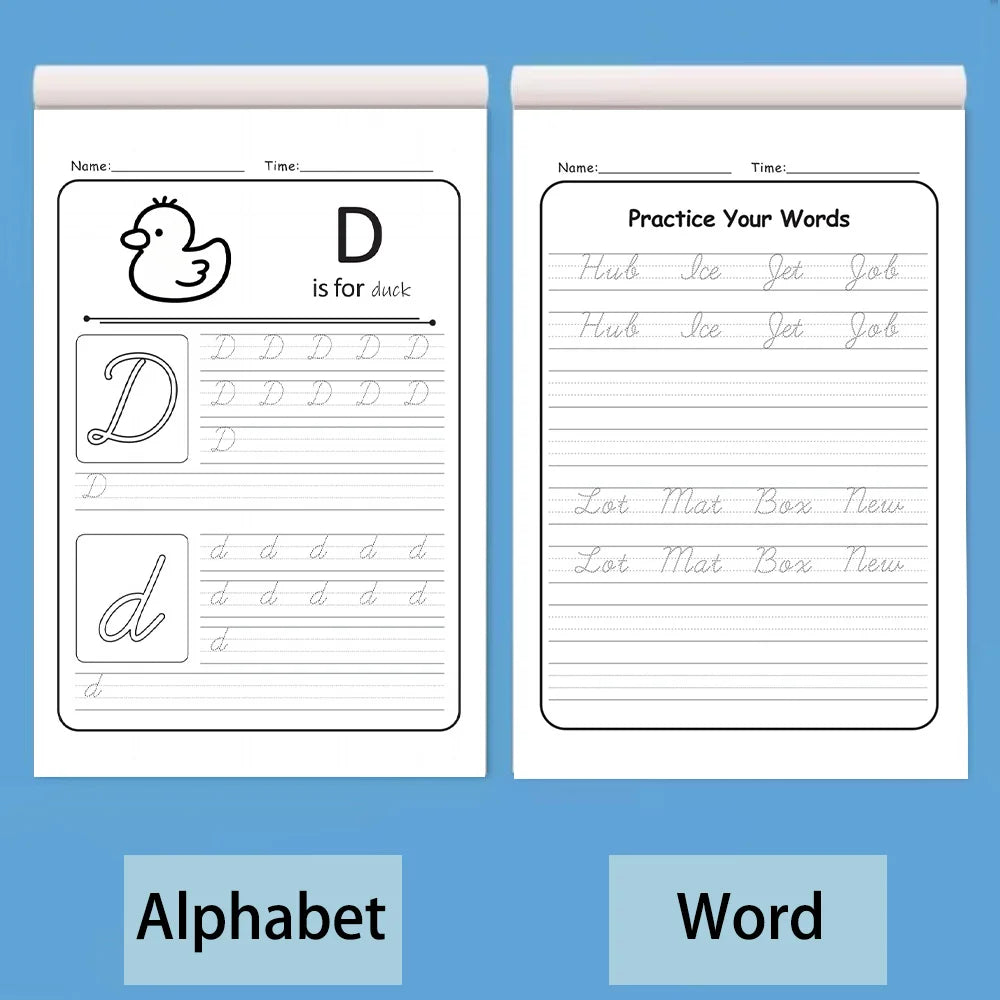 2 Books Cursive Calligraphy Handwriting Practice Copybook, The Content Includes Letters and Words, Sentence Practice Books