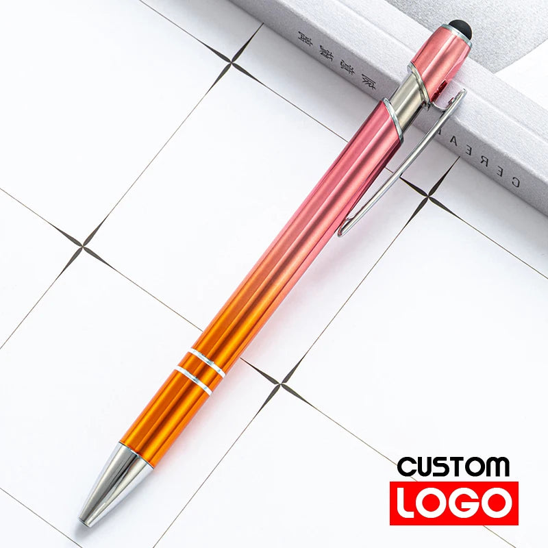 10-200Pcs Gradient Metal Ballpoint Pens Custom Logo Touch Screen Pen Office School Advertising Pen Name Text Laser Engraving