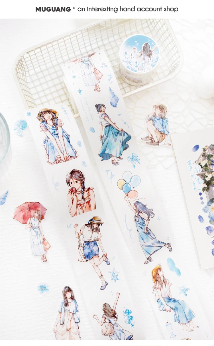 Journal Go 4.5x200cm Four Seasons Girl Tape DIY Scrapbooking Decor Photo Album Collage Junk Journal Planner Aesthetic Stickers
