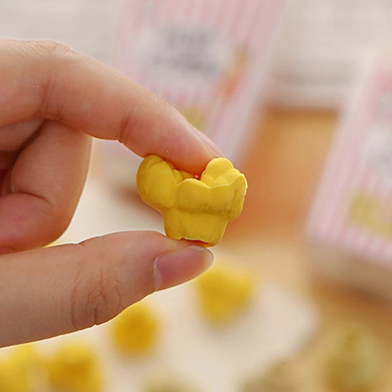 12pcs/box Cute Popcorn Shape Erasers Cute Stationery Pencil Rubbers Eraser Wipe Clean Without Leaving Marks Stationery