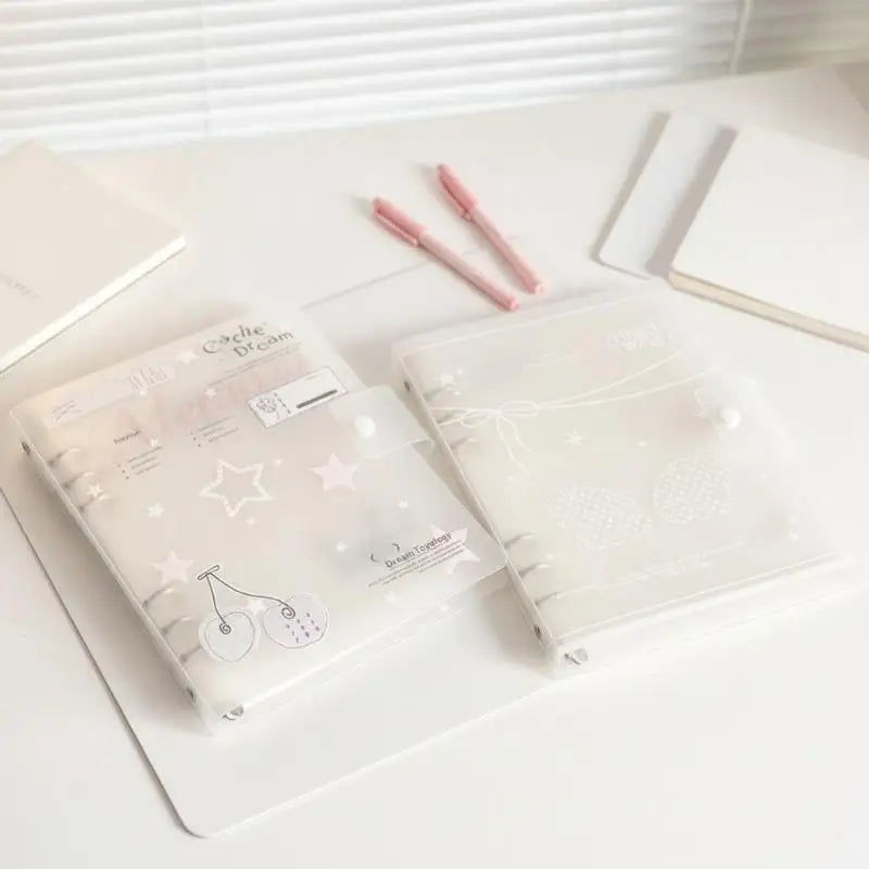 Ins Style Ring Binder Notebook, Scrub PP Cover Loose‑Leaf Journal Planner with Removable Inner Core School Organization Notepad