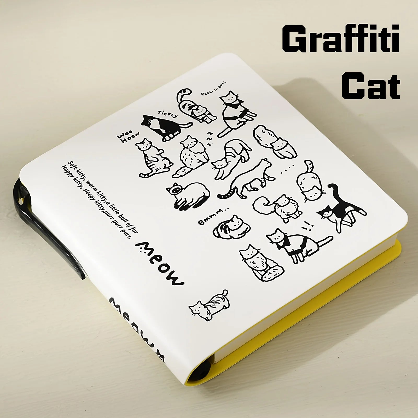 Cartoon Cat Notebook Paper Cover 224 Pages Notebook Print Pen Holder Travel Portable Office School Stationery Daily Memo Gift