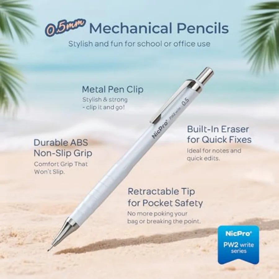 Cute Mechanical Pencil Set, 4PCS Pastel Drafting Pencils with 4 Tube HB Lead Refills, 4B Erasers, Rotary Retractable Eraser and