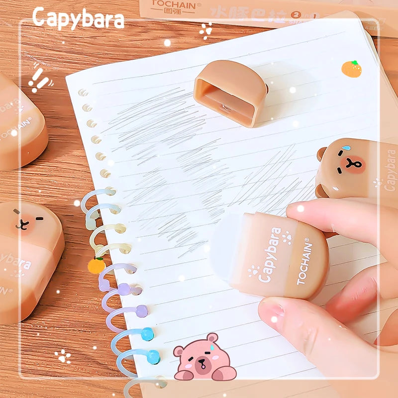 Kawaii stationery items School teacher gift Office Supplies classroom back to school capybara Rubber funny Erasers sharpener