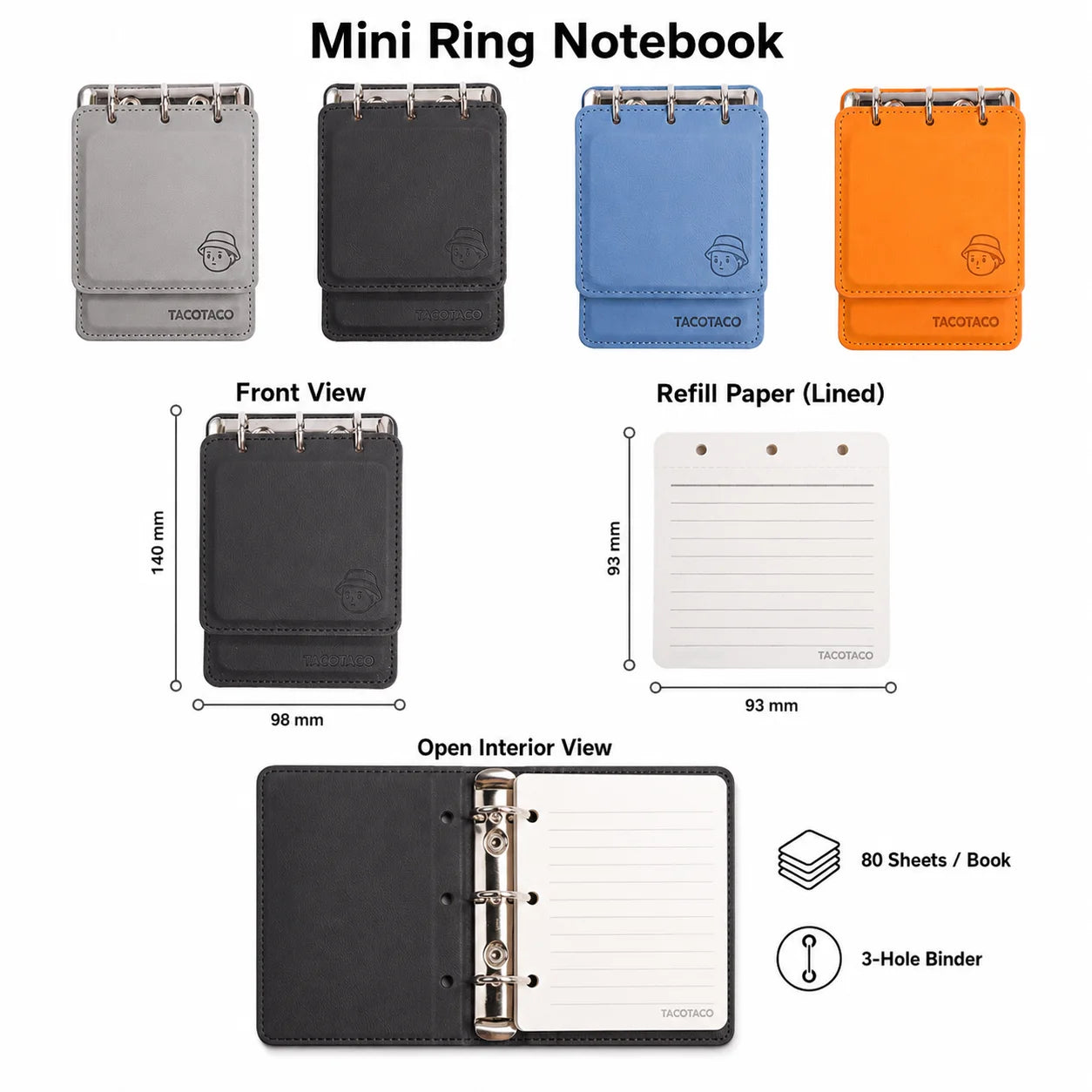 Mini Pocket Notebook, Portable Ring Binder Journal, Compact PU Leather Memo Book, Cute Daily Note Planner for School Office
