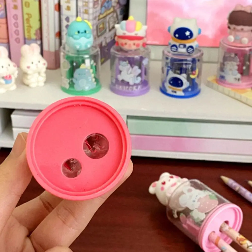 Mini Pencil Sharpener Multifuncional Portable Double Hole Pencil Sharpening Tool Manual Sharpener Gift
