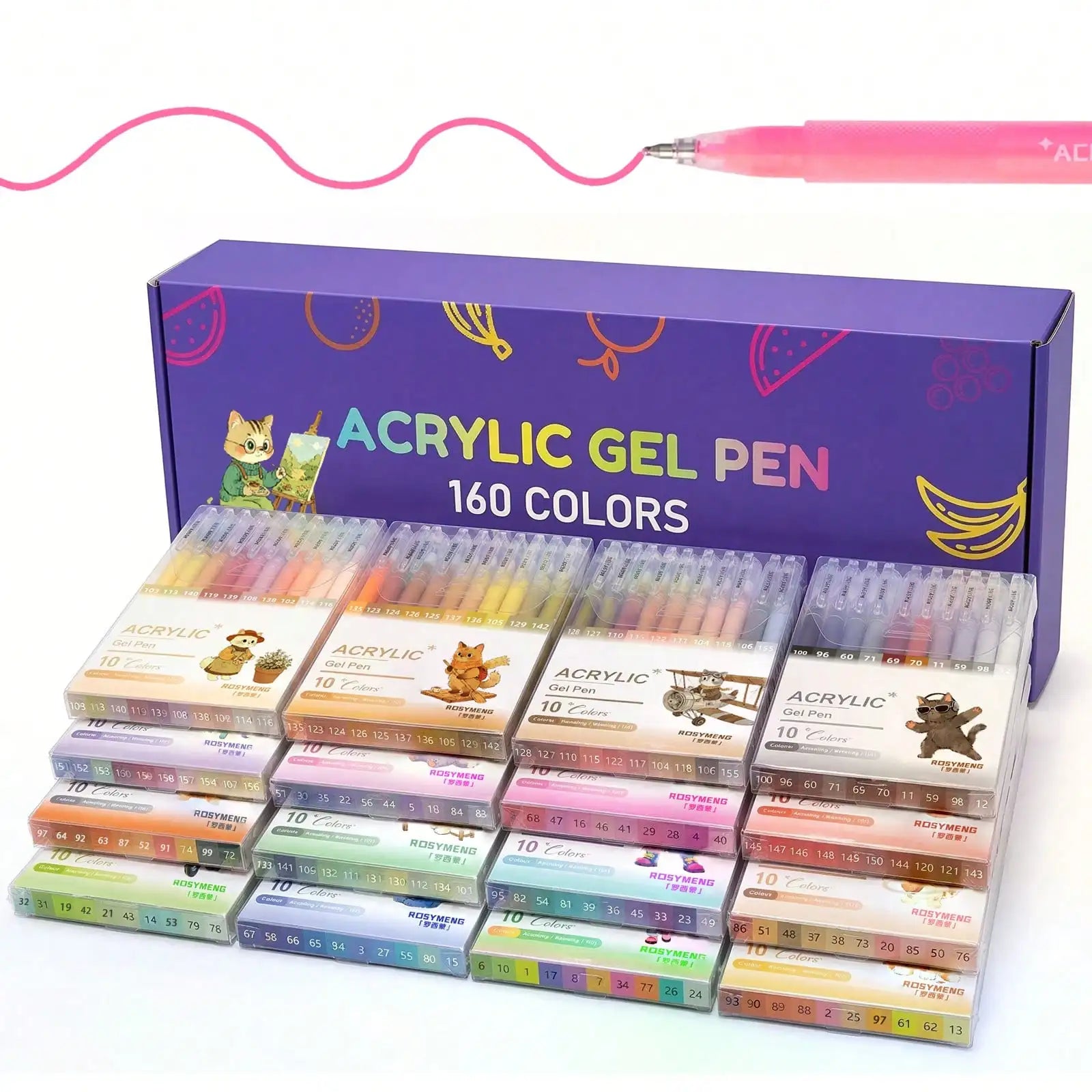 ROSYMENG 100/160 Colors Gel Pens,Acrylic Painting Handbook Pen Set,Multi-Color Neutral Pen,Student Writing Drawing Marker Pens
