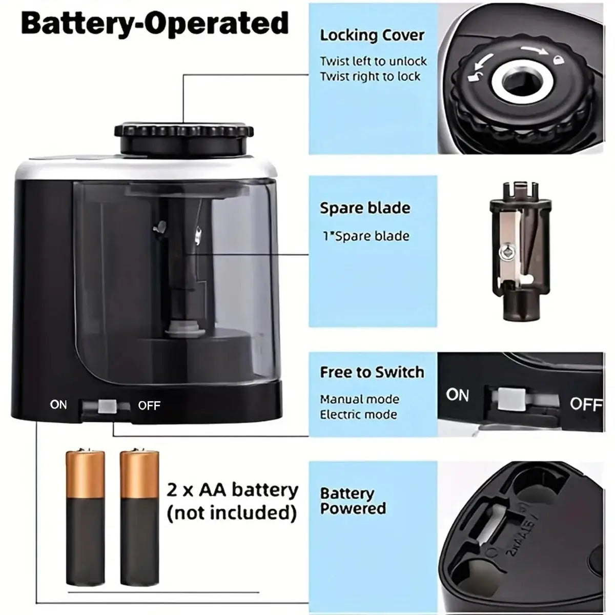 Portable Electric Sharpener Automatic Pencil Sharpener 6-8mm With Helical Steel Blade For Students Artists School Office Tool