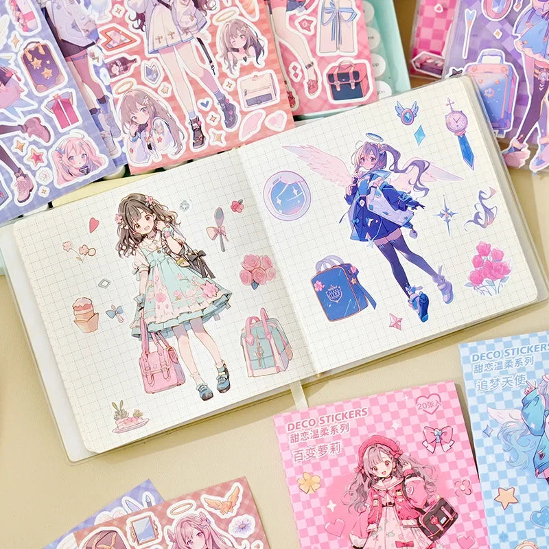 Journamm 20sheets Kawaii Stickers Book DIY Scrapbooking Collage Stationery Decor Junk Journal Cartoon Materials Stickers