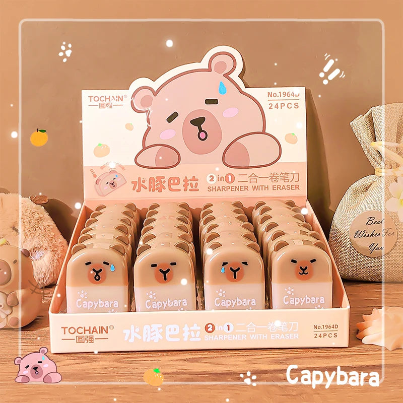 Kawaii stationery items School teacher gift Office Supplies classroom back to school capybara Rubber funny Erasers sharpener