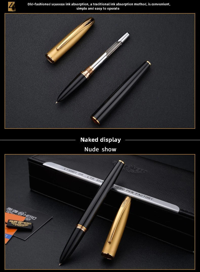 HERO Pen 1000 Retro 10K Gold Pen Classic Old Style Squeezing Ink Absorbing Adult Writing Practice Office Business Gift Ink Pen