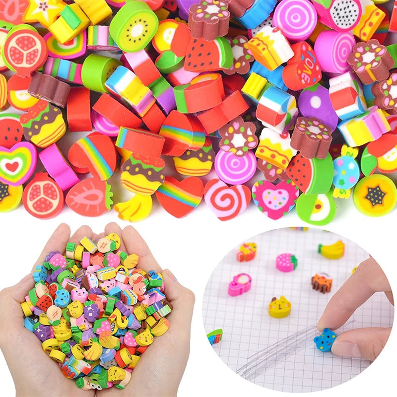Assorted Random Mini Erasers 20~200PCS – Cute Novelty Rubber Collectibles for Office Desk Party Favors & Stationery Bulk Lot TMZ