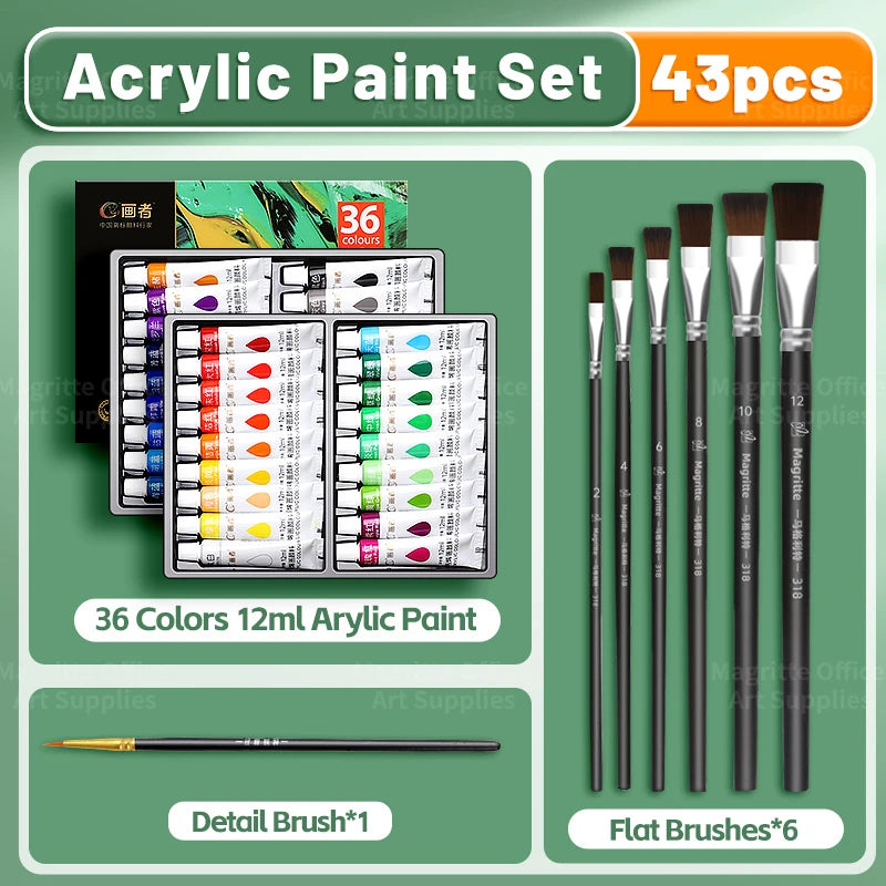 Acrylic Paint Set Professional Artist Quality,43/31/25/19pcs,12ml/0.41oz with Brushes for Beginners,Canvas,Wood,Paper,Wall,Glass