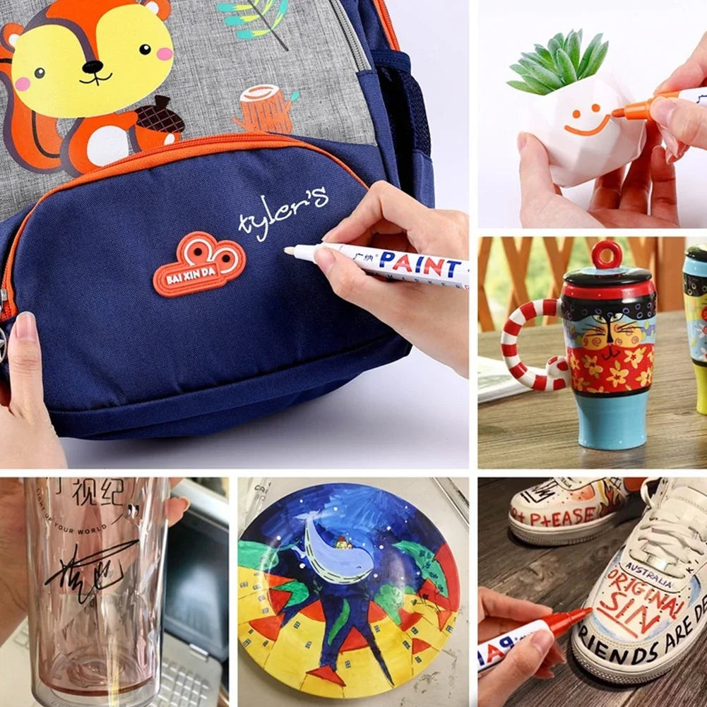 GN 6/12 Pcs Paint Pen Metal Paint Pen Waterproof Colorful Oil-based Markers Industrial Marking Painting Graffiti Paint Oil Pen