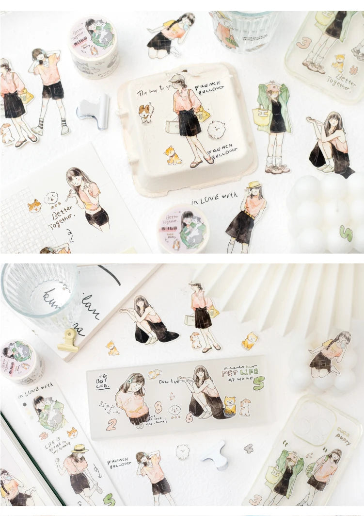 Journal Go 4.5x200cm Four Seasons Girl Tape DIY Scrapbooking Decor Photo Album Collage Junk Journal Planner Aesthetic Stickers
