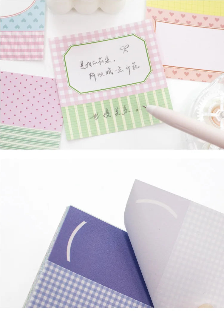 100 Sheets Grid White Kraft Paper Notepad, Pastel Plaid Memo Notes, Self‑adhesive Sticky Notes for Journal Planner School Office