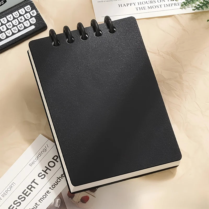4pcs A7 loose leaf notebooks, 80 pages per book, Thick Inner Pages, Hot Stamping Buckle, black, white