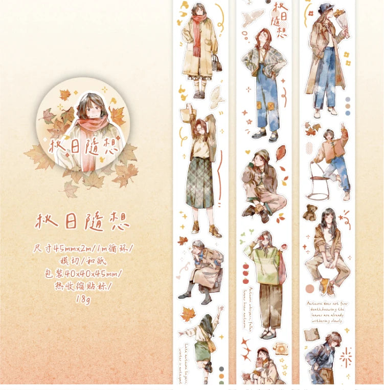 Journal Go 4.5x200cm Four Seasons Girl Tape DIY Scrapbooking Decor Photo Album Collage Junk Journal Planner Aesthetic Stickers
